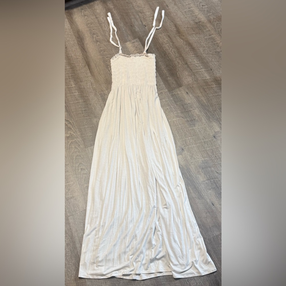 White Smocked Maxi Dress with Tie Straps